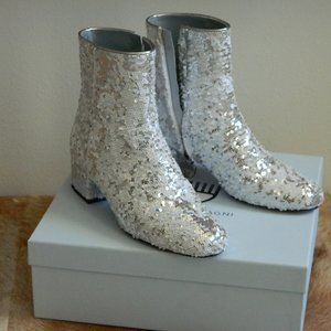 Chiara Ferragni Silver Glittered Leather Boots s38